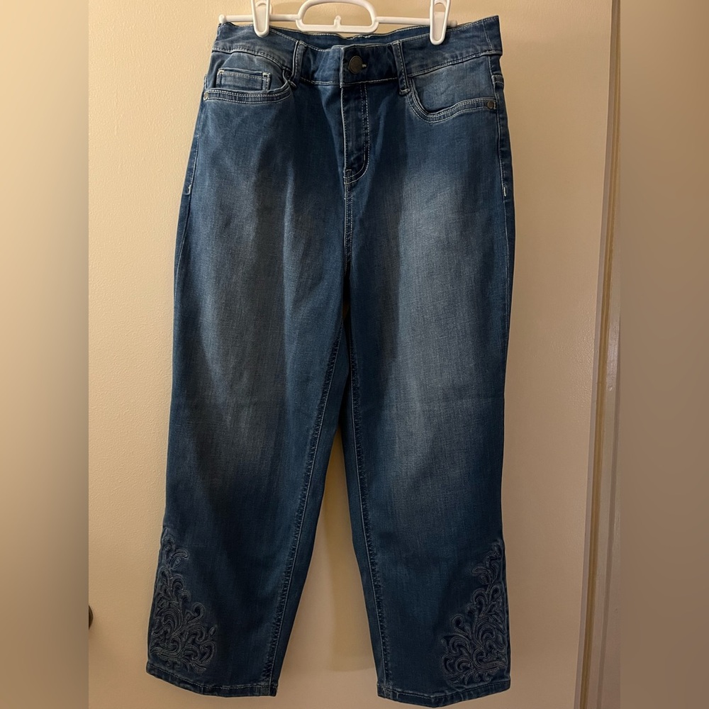 Christopher & Banks Embroidered Blue Straight Leg Jeans